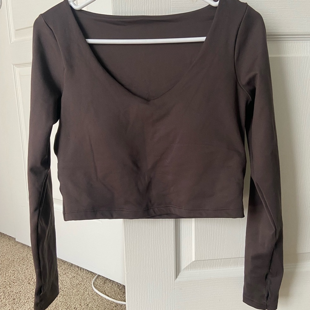Hollister Dark Brown V-Neck Athletic Long Sleeves Top